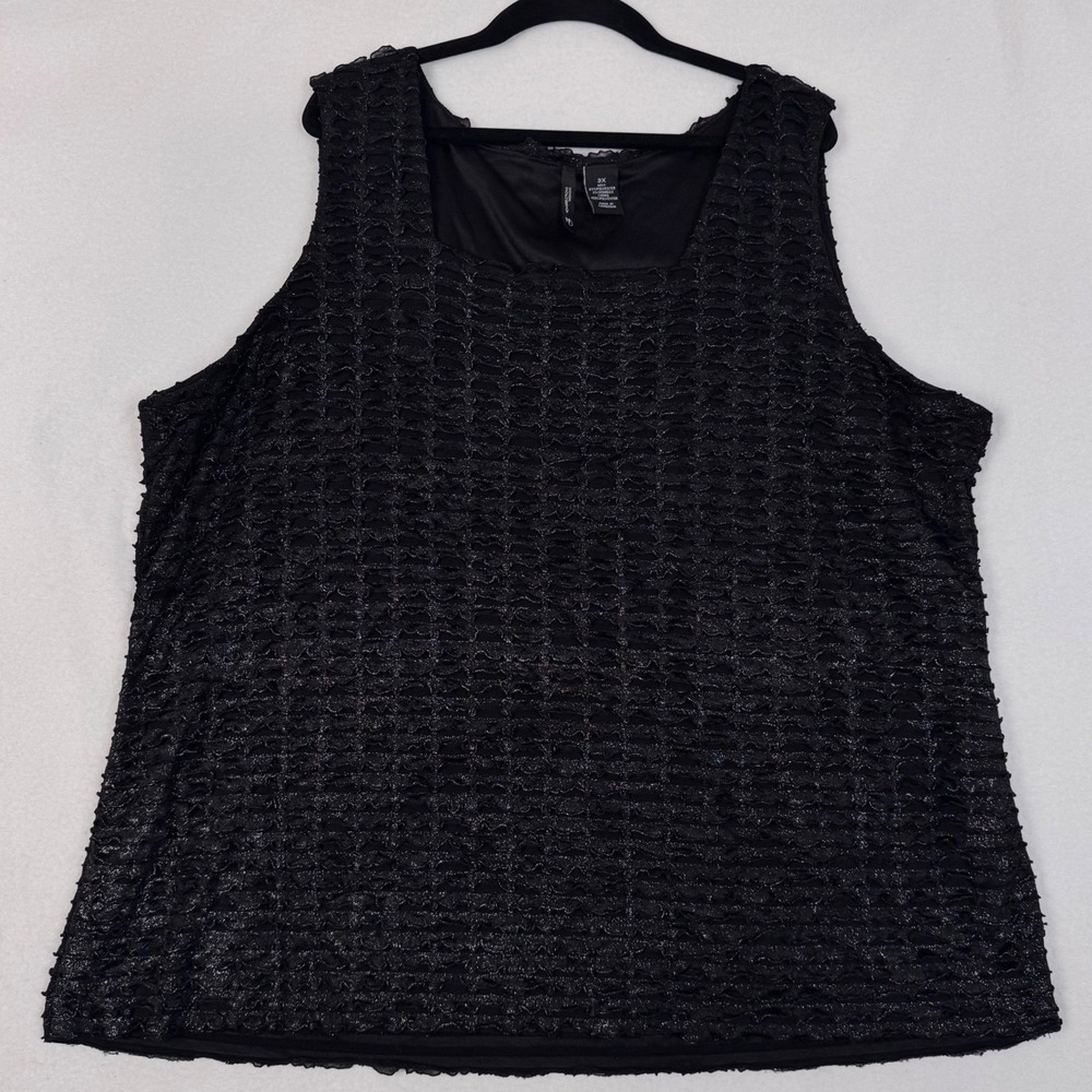 New Directions Tank Top Women 3X Black Textured Sparkly Sleeveless Shell